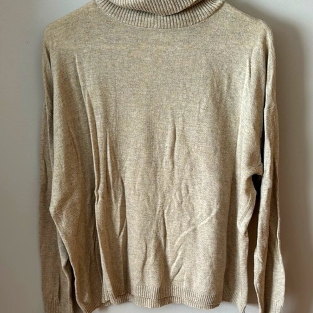 Beige Mock Neck Knit Sweater